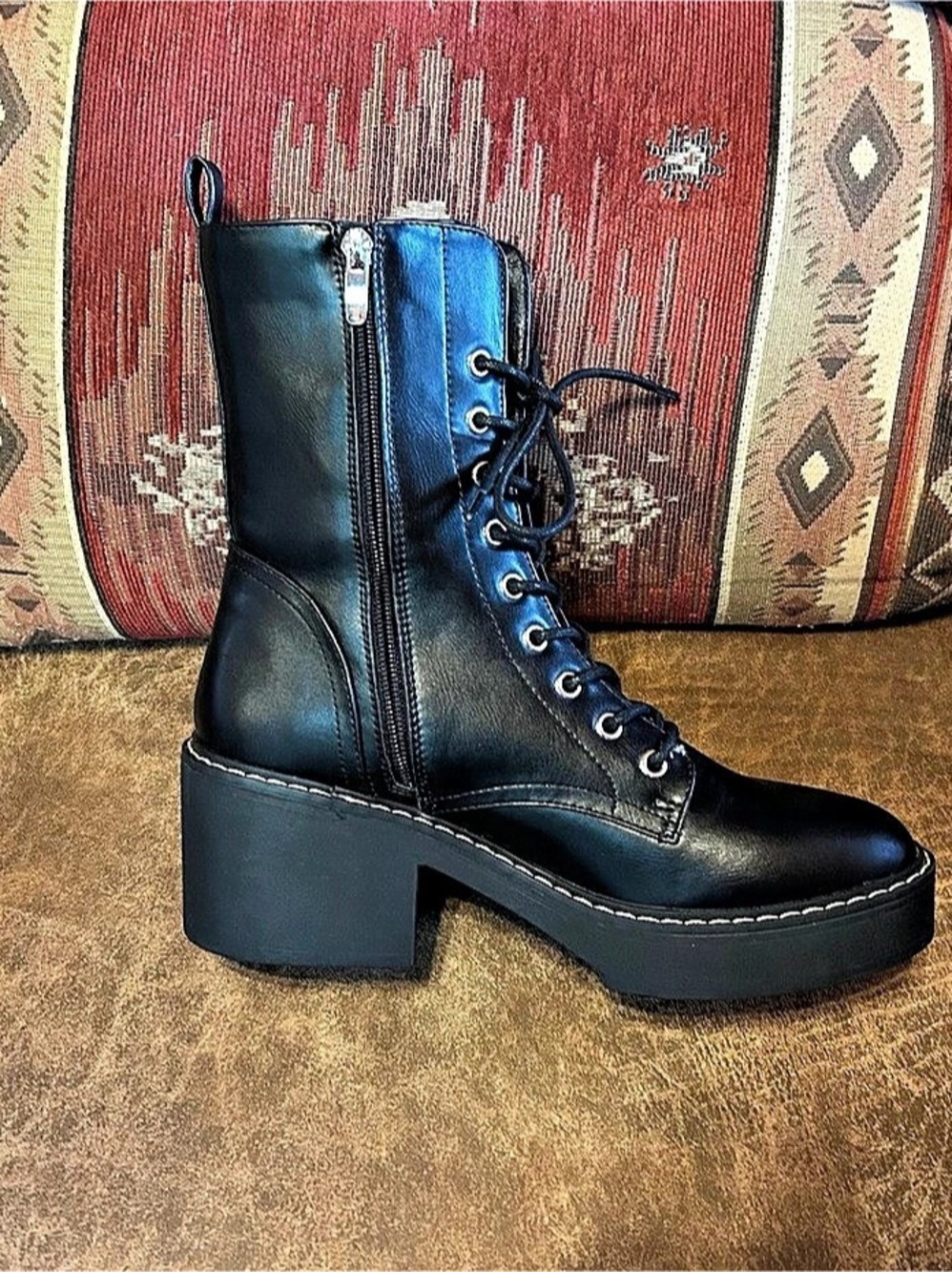 Nine West Black Lace-Up Heeled Boots Like New